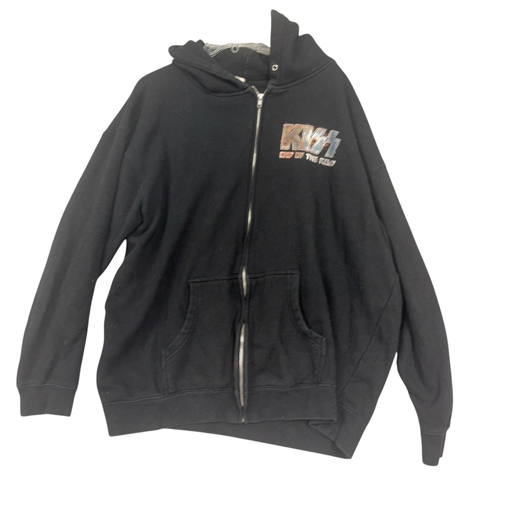 KISS Hoodie Mens 2XL Black Full Zip End Of‎ The Road World Tour Graphic Fleece
